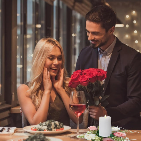mdgfge Valentine's Day Rose Candle Ring Wreath Artificial Rose Red White Floral Candle Holder Flower Wreath Table