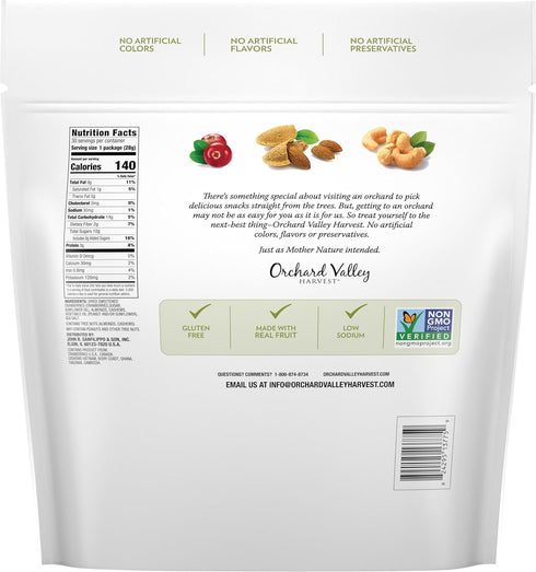 Orchard Valley Harvest Cranberry Almond Cashew Trail Mix, 1 oz (Pack of 30), Cranberries, Almonds, and Cashews, Non-GMO, No Artificial Ingredients