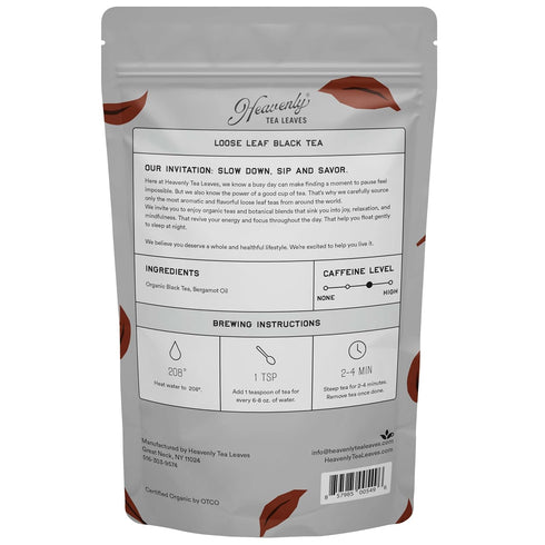 1 Lb. 200 Heavenly Tea Leaves Organic Earl Grey, Bulk Loose Leaf Black Tea, (Approx. Cups) - Strong, Full Bodied
