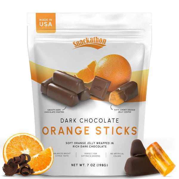 Snackathon Dark Chocolate Orange Sticks, 7 OZ Resealable Bag, Soft Chewy Orange