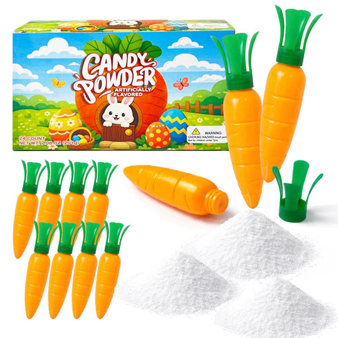 24 Pk Carrot-Shaped Powder Candy, Apple, Orange & Strawberry Flavor Candy Powder