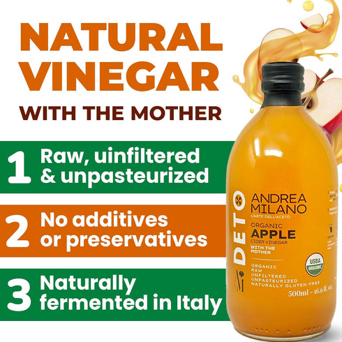 Andrea Milano (16.9 oz(Pack 3)) Organic Apple Cider Vinegar Raw Italian Natural Vinegar with the Mother, Unfiltered