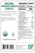 (3LB) Organic French Green Lentils Whole Raw, High Fiber Non-GMO-Bulk