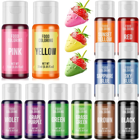 Food Coloring Set - 25ml X12 Color Food Grade Vibrant Food Dye
