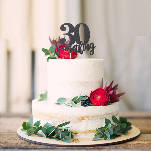30 Something Cake Topper Double Sided Black Glitter Sign for 30th Birthday Party Decorations