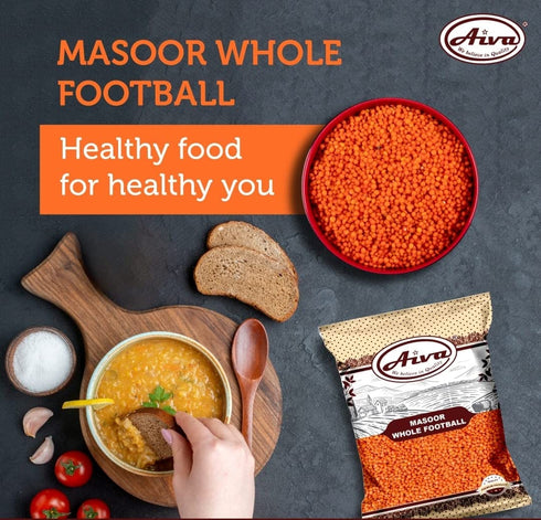 4 LB Aiva - Red Lentils Football, Masoor Whole Football, Bag - Premium Quality, All-Natural Lentils, Great for Cooking