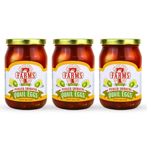 7 Farms Pickled Quail Egg 3 Pack - Mild, Jalapeno, Sriracha, and Cajun Flavors-