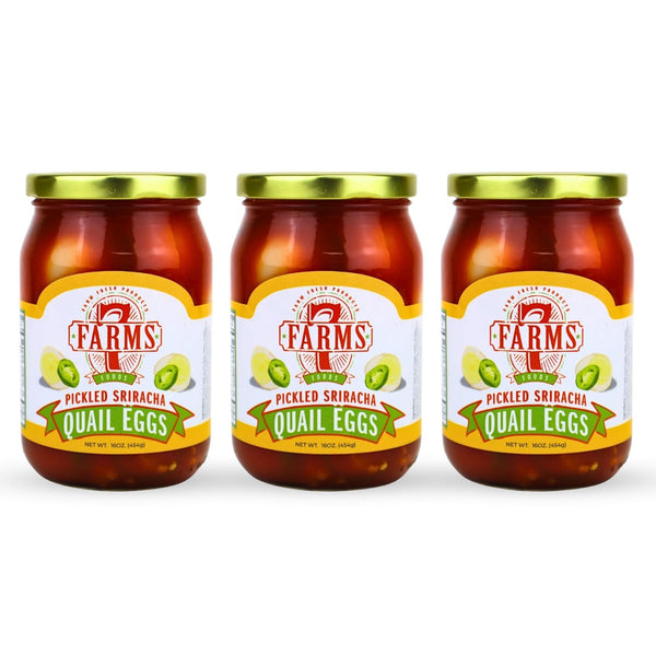 7 Farms Pickled Quail Egg 3 Pack - Mild, Jalapeno, Sriracha, and Cajun Flavors-