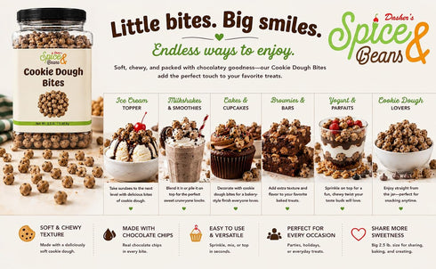 2.5 lbs. Cookie Dough Bites | Ice Cream Topping & Dessert Decoration | By Dasher's Spice & Beans |