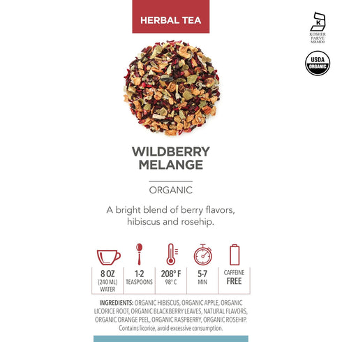 Mlange 3.88 oz/110 35-50 Teabloom Organic Herbal Tea, Wildberry Loose Leaf Tea, Berry Flavor Herbal Tea, USDA Organic