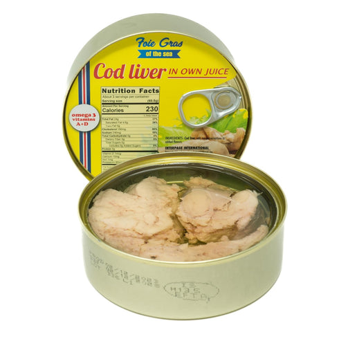 7.1 oz, Pack 5 Omega-3 Foie Gras of the Sea Icelandic Wild-Caught Cod Liver (Foie de Morue) in Own Oil, of Natural