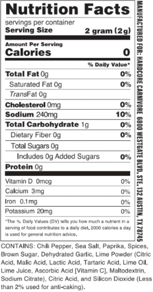 Hardcore Carnivore Chili Lime Seasoning, Large Shaker