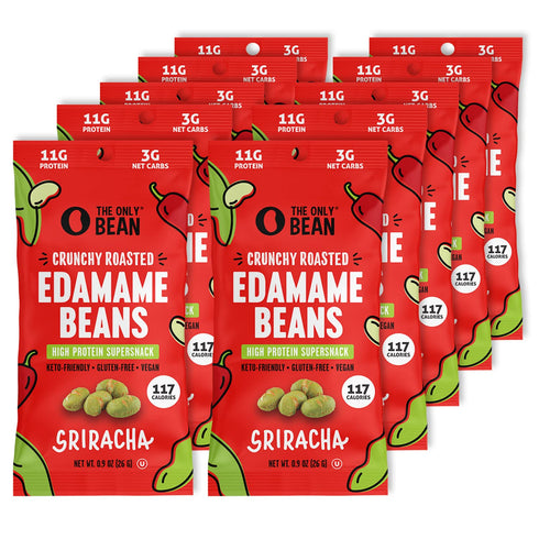 Pack 0.9oz 10 Pack The Only Bean Crunchy Roasted Edamame Snacks (Sriracha), Protein Keto Food, Gluten Free, Asian