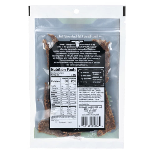 3oz No Man's Land Beef Jerky | Slow-Dried Jerky | High Protein, Low Carb | NEW Dill Pickle Flavor