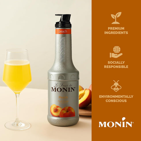 Summertime (1 Monin - Peach Fruit Pure, Sweetness, Great for Cocktails, Smoothies, and Lemonades, Non GMO, No