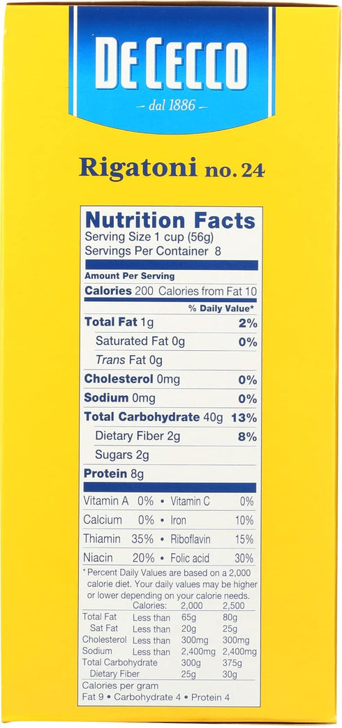 De Cecco Rigatoni,16 oz (Pack 12) Pasta