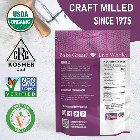 5 Lb Great River Milling Einkorn Wheat Berries | Whole Grain Ancient Wheat | Non-GMO, High-Protein, Kosher | Mill at