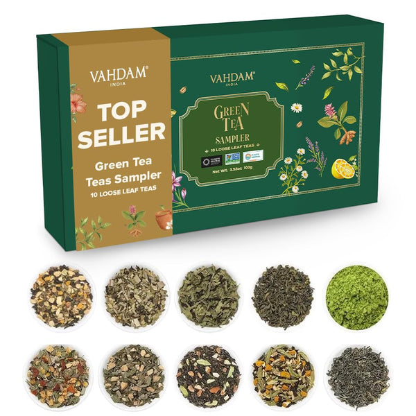 VAHDAM Assorted Green Tea Loose Leaf Tea Gift Set (10 Flavors) |