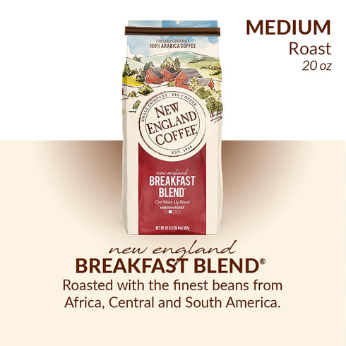 20oz (Pack 4) New England Coffee Breakfast Blend Medium Roast Ground Coffee, Bag