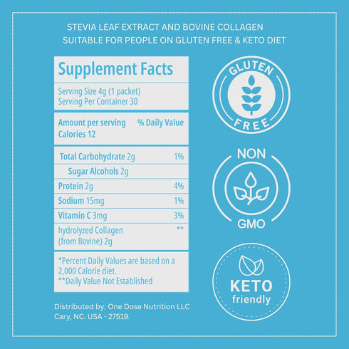 Packets 2000mg Packet 30 Count (Pack 1) Carbon Sweeteners Stevia Sweetener Sugar with of Collagen per - Promotes