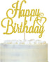 Gold Glitter Happy Birthday Cake Topper, Celebrating Birthday Anniversary Party Decorations Supplies for Women, Men,