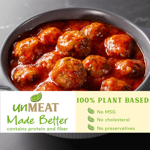Pack 6 unMEAT Meatballs in Spaghetti Sauce, Plant Based Vegan Meatballs, Ready to Eat Microwave Meals, Canned