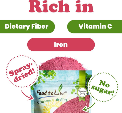 2 Food to Live Cranberry Juice Powder, Pounds Great for Juices, Smoothies, Yogurts & Breakfast Drinks. Spray-Dried