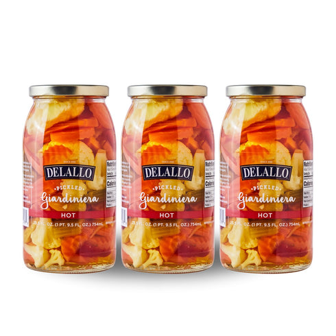 DeLallo Hot Giardiniera, 25.5 Ounce Jar, (3 Pack), Spicy Hot Pickled Mixed
