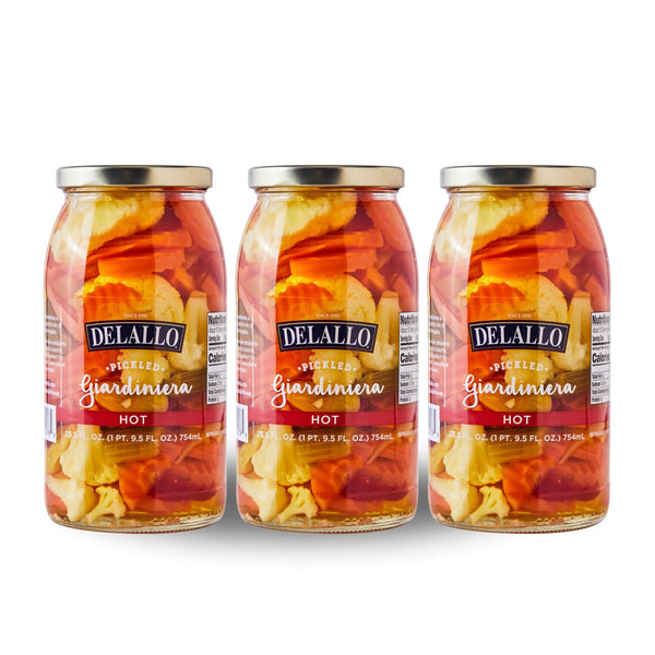 DeLallo Hot Giardiniera, 25.5 Ounce Jar, (3 Pack), Spicy Hot Pickled Mixed