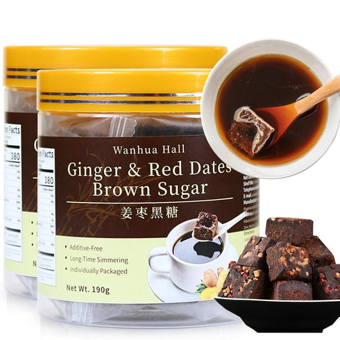Wanhua Hall Dark Brown Sugar with Red Dates & Ginger 13.4oz(190g*2) Handmade