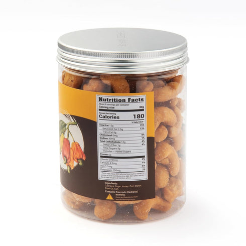 (8.8 Oz TopFood Premium Roasted Cashews, Honey Coated Whole, Vegan, Healthy Snack, Plant-Based Protein Canister)
