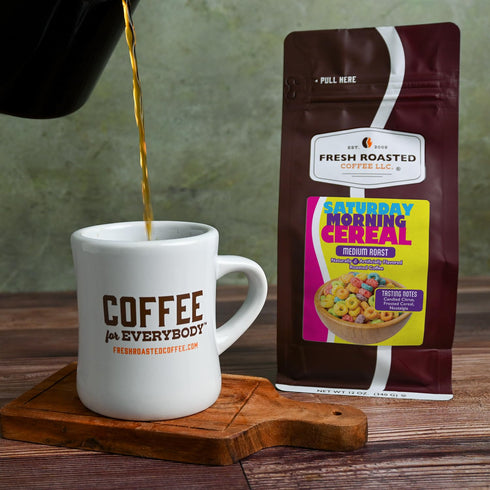 12 oz Fresh Roasted Coffee, Saturday Morning Cereal Flavored Whole Bean Coffee, Medium Roast, Kosher