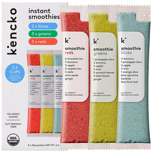 kencko Smoothie Mix Variety Pack - 8 Instant Breakfast Smoothies - 100%