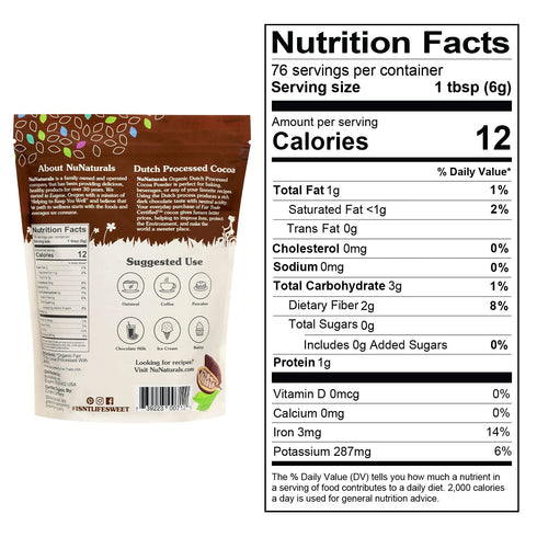10-12%, 1 lb 2 Pack NuNaturals Cocoa Dutch Process Organic Fairtrade Certified