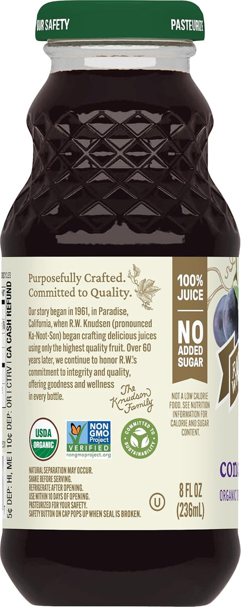8 oz (12 Pack) R.W. Knudsen Organic Just Concord Grape Juice, fl