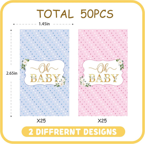 JIAYINGQI 50 Count Flower Oh Baby Mini Chocolate Bar Wrappers, Baby in Bloom Candy Bar Label, First Birthday Stickers