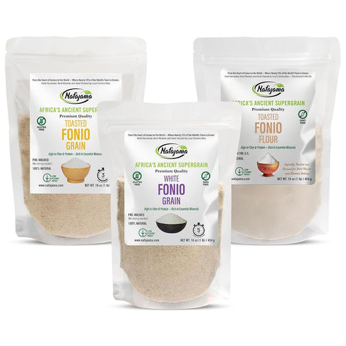 Nafajama Premium Fonio Variety 3 Packs-3lb, White Fonio Grain, Toasted Fonio Grain
