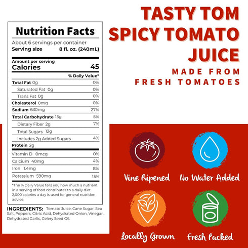 46oz (6 pack) Dei Fratelli Tasty Tom Spicy Tomato Juice, Not from Concentrate