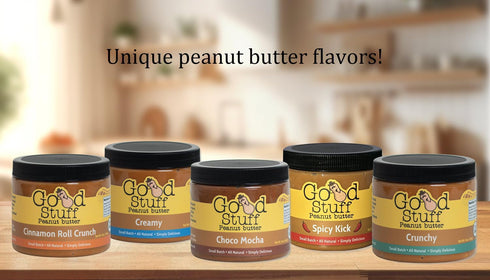 GOOD STUFF PEANUT BUTTER 16oz. Good Stuff Cinnamon Roll Crunch Peanut Butter - All Natural Peanut Butter