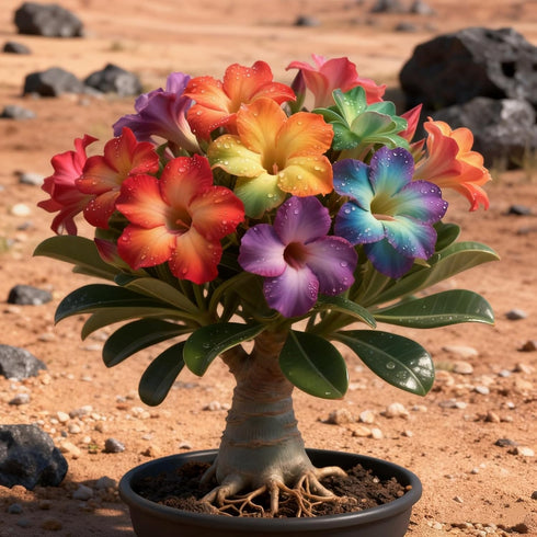 QYTGVSZ Decor-1Tubers (2) Mixed Desert Roses Succulent with Vibrant Trumpet Drought Tolerant Caudex Perfect for Patio