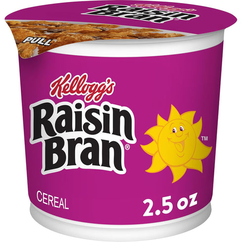 Kellogg's Raisin Bran Breakfast Cereal, High Fiber, 2.5 oz Cup