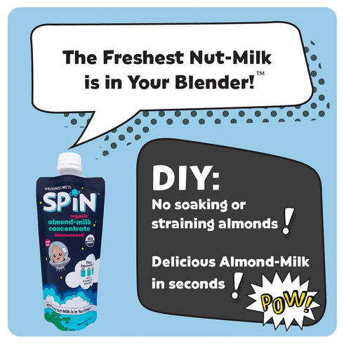 32 4 1 Wilderness Poets SPiN, Organic Almond Milk Concentrate (Unsweetened) - Ounce Squeeze Bag - Makes Up To Gallons
