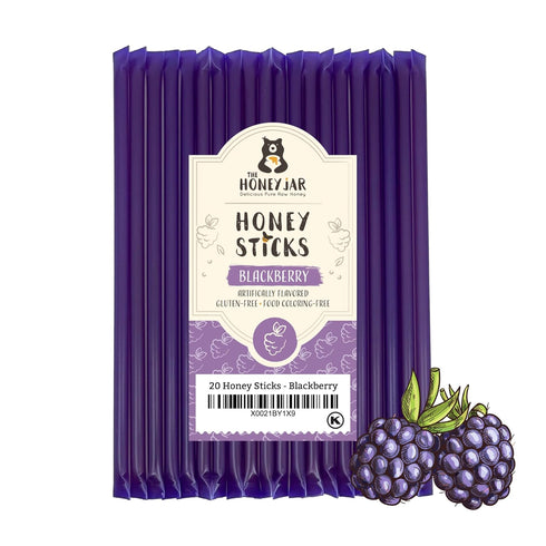The Honey Jar Blackberry Flavored Honey Sticks - Pure Honey Straws For