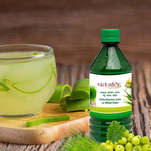 Amla-Aloevera 500ml 16.90 oz (Pack 2) Patanjali Juice with Wheatgrass Juice / fl
