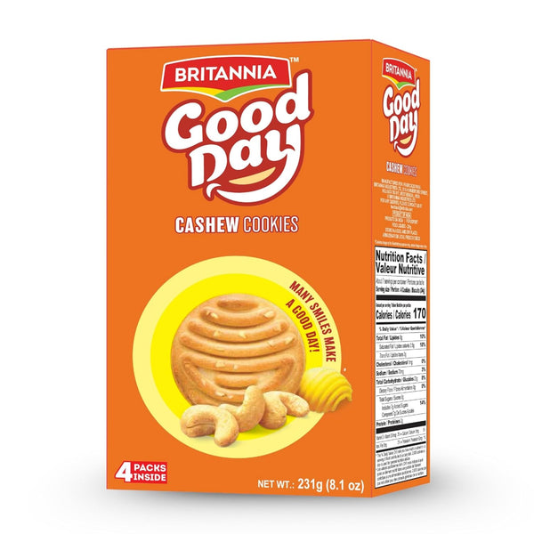 Britannia Good Day Cashew Cookies, 231g (8.1 oz) Crunchy Cashew Biscuits, Perfect