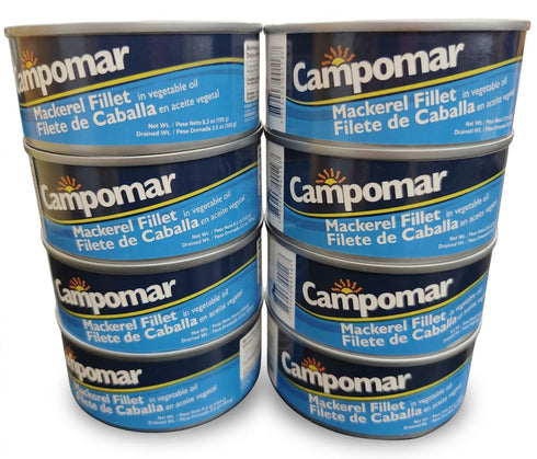 Generic 5.3 oz, Pack 8 Campomar Mackerel Fillet in Vegetable Oil, Product of Peru, of Cans