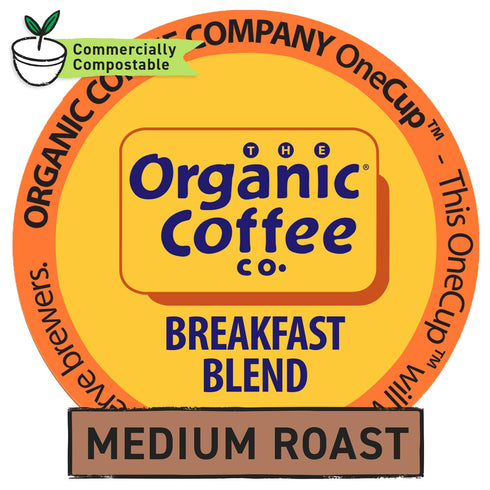 (36 The Organic Coffee Co. Compostable Coffee Pods - Breakfast Blend Ct) K Cup Compatible, Medium Roast, USDA Organic