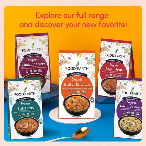 Simmer 12 (5.29 oz Food Earth Indian Sauce Tikka Masala Organic, Vegan, Gluten-Free, GMO-Free Microwavable Cooking