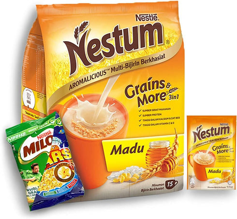 Nestle Nestum All Family 3-in-1 Instant Cereal Milk Drink and 1-Pack Snack Bundle (Milo