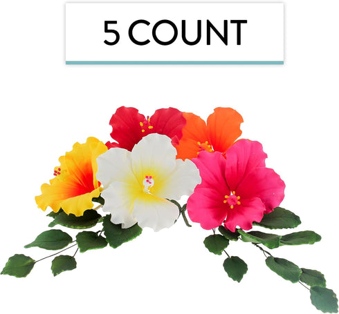 5 Count Global Sugar Art Tropical Hibiscus Sugar Flowers for Cakes Large Gumpaste Hawaiian Cake Toppers, Assorted
